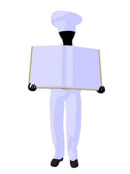 Chef  holding a blank object silhouette on a white background