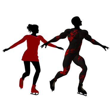 Couple ice skating illustration silhouette on a white background