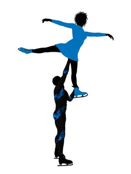 African american couple ice skating illustration silhouette on a white background