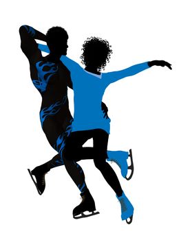 African american couple ice skating illustration silhouette on a white background