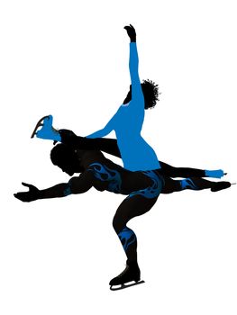 African american couple ice skating illustration silhouette on a white background