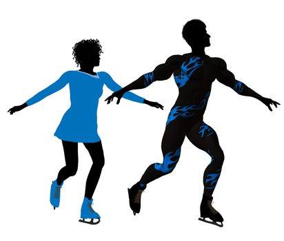 African american couple ice skating illustration silhouette on a white background