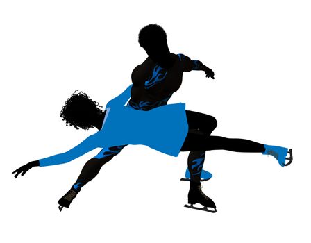 African american couple ice skating illustration silhouette on a white background