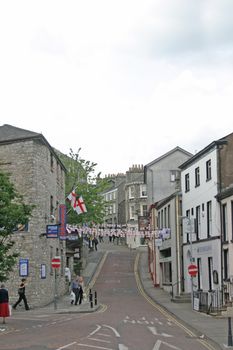 England Flags in Kendal Town Centre in Cumbria UK