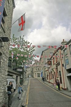 England Flags in Kendal Town Centre in Cumbria UK