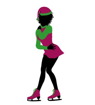 African ameircan christmas elf ice skating illustration silhouette on a white background