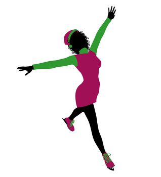 African ameircan christmas elf ice skating illustration silhouette on a white background