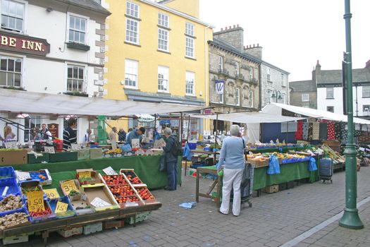 Open Air Fruit Market in Kendal Town Centre in Cumbria UK