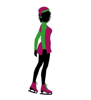 African ameircan christmas elf ice skating illustration silhouette on a white background