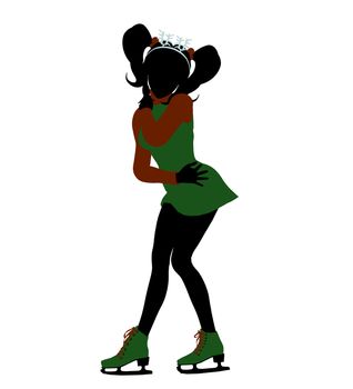 Christmas elf ice skating illustration silhouette on a white background