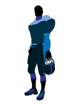 Male football player with his helmet art illustration silhouette on a white background