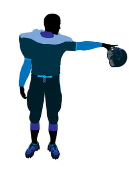 Male football player with his helmet art illustration silhouette on a white background