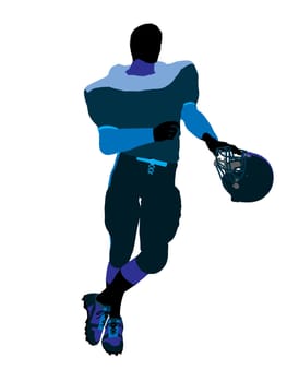 Male football player with his helmet art illustration silhouette on a white background