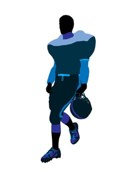 Male football player with his helmet art illustration silhouette on a white background