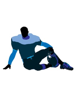 Male football player with his helmet art illustration silhouette on a white background