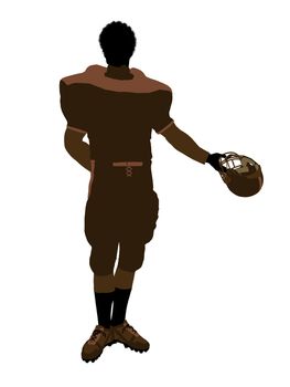 African american male football player with his helmet art illustration silhouette on a white background