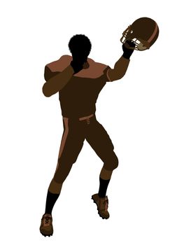 African american male football player with his helmet art illustration silhouette on a white background