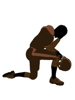 African american male football player with his helmet art illustration silhouette on a white background