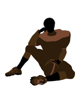 African american male football player with his helmet art illustration silhouette on a white background