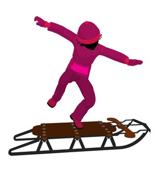 African american girl on a sled silhouette on a white background