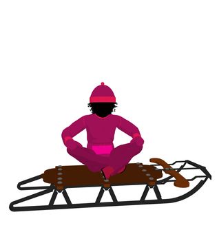 African american girl on a sled silhouette on a white background