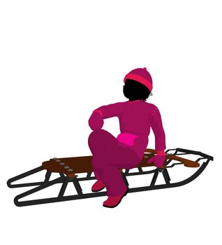 African american girl on a sled silhouette on a white background