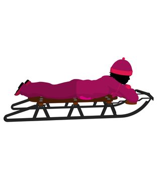 African american girl on a sled silhouette on a white background