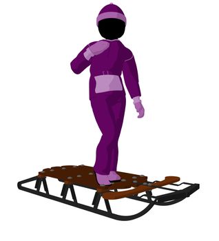 Girl on a sled silhouette on a white background