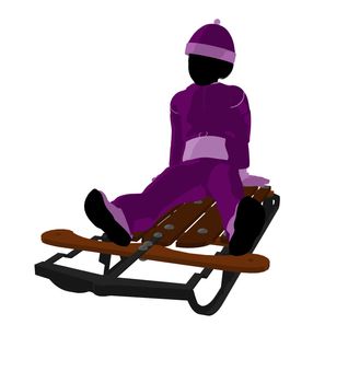 Girl on a sled silhouette on a white background