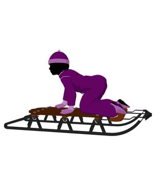 Girl on a sled silhouette on a white background