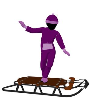 Girl on a sled silhouette on a white background