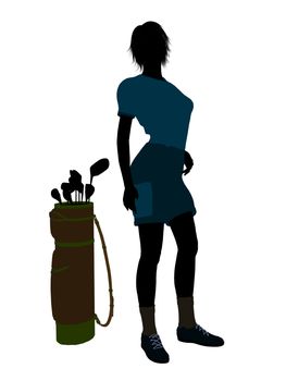 Female golf player art illustration silhouette on a white background