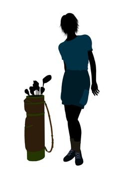 Female golf player art illustration silhouette on a white background