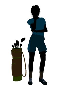 Female golf player art illustration silhouette on a white background