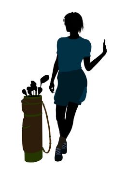 Female golf player art illustration silhouette on a white background