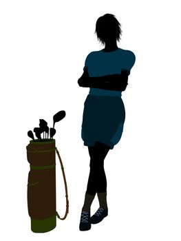 Female golf player art illustration silhouette on a white background