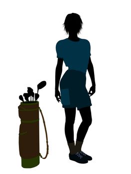 Female golf player art illustration silhouette on a white background