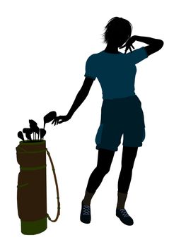 Female golf player art illustration silhouette on a white background