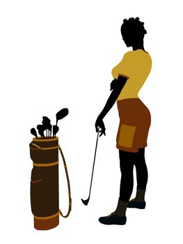 African american female golf player art illustration silhouette on a white background