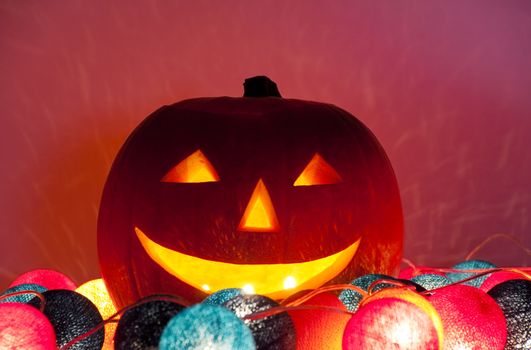 Halloween lantern lit by an electric garland