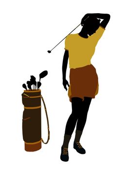 African american female golf player art illustration silhouette on a white background