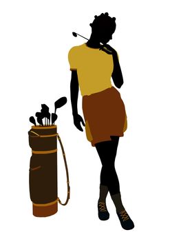 African american female golf player art illustration silhouette on a white background