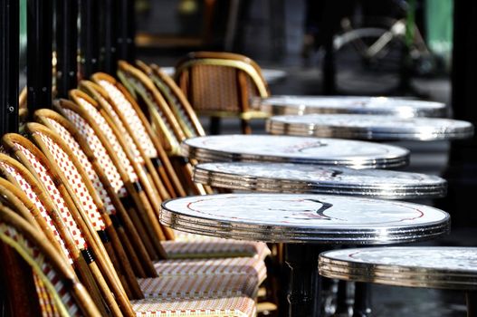 Parisian cafe terrace after the rain