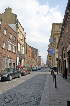 Cobbled Street in Liverpool England UK