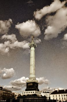 Bastille Square in Paris, France, vintage style