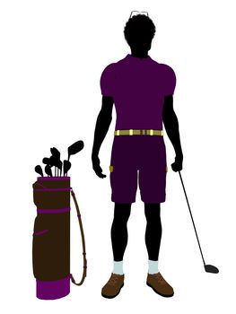 African american male golf player art illustration silhouette on a white background