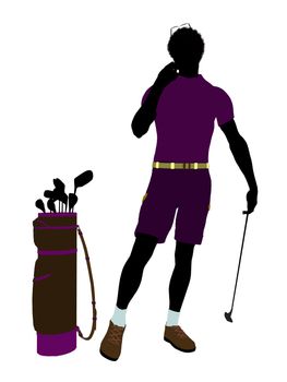 African american male golf player art illustration silhouette on a white background