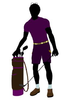African american male golf player art illustration silhouette on a white background