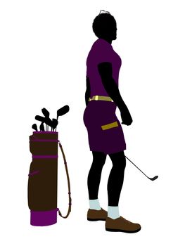 African american male golf player art illustration silhouette on a white background