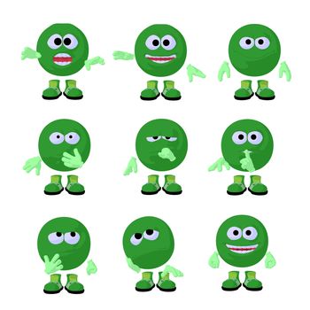 Cute green emoticon art illustration on a white background